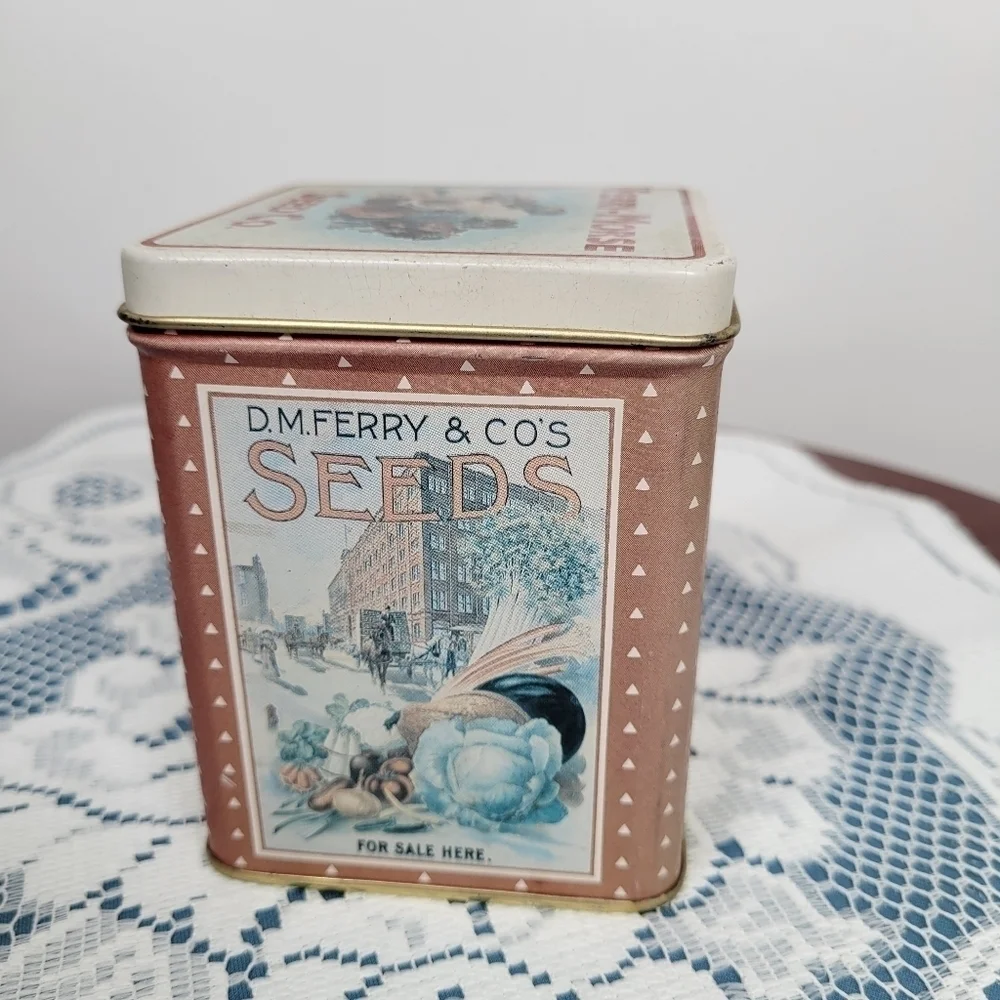 Vintage Ferry-Morse Seed Co. Tin Floral‎ Collectible Storage Container Cottage